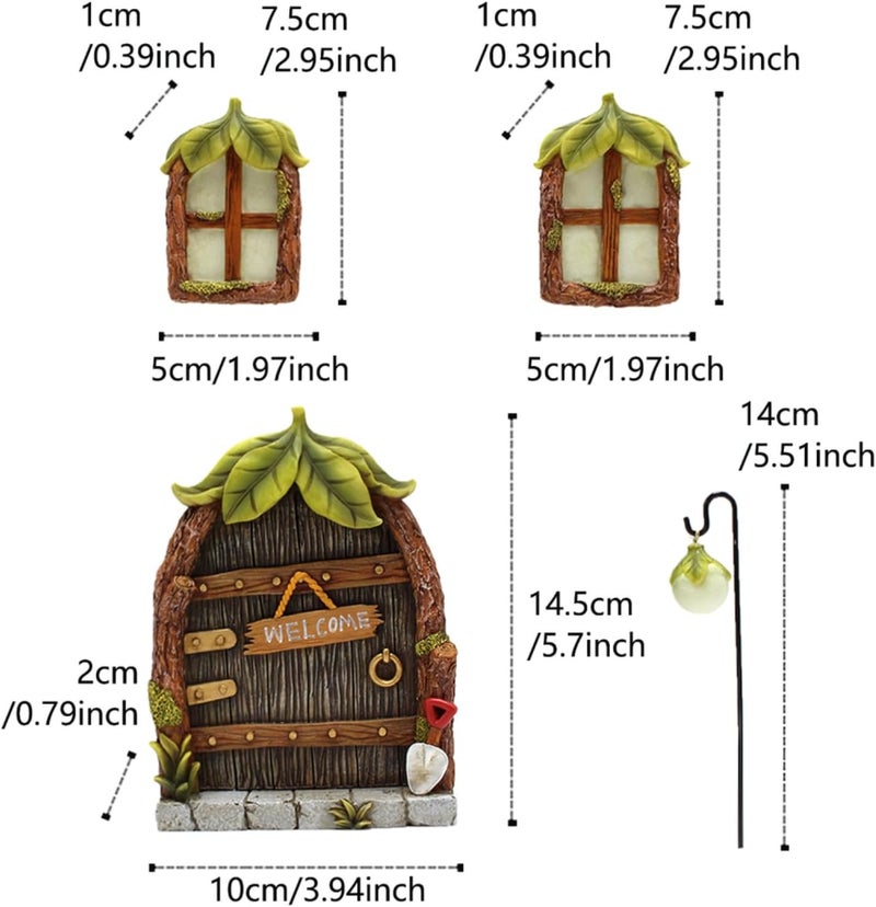 IMOFEE Fairy Door and Windows Garden Kit Accessories Outdoor, Glow in Dark Gnome House for Tree, Lawn Yard Art Sculpture, Miniature Garden Decor (Leaf) - Image 5